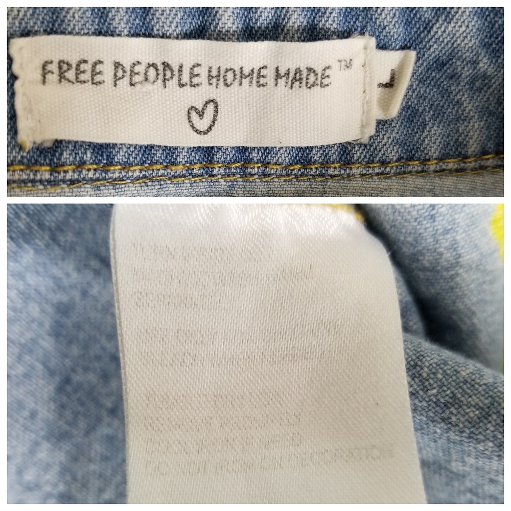 Free People Home Made Denim Shirt Wunderlust Embroidered Sz L - Picture 13 of 15